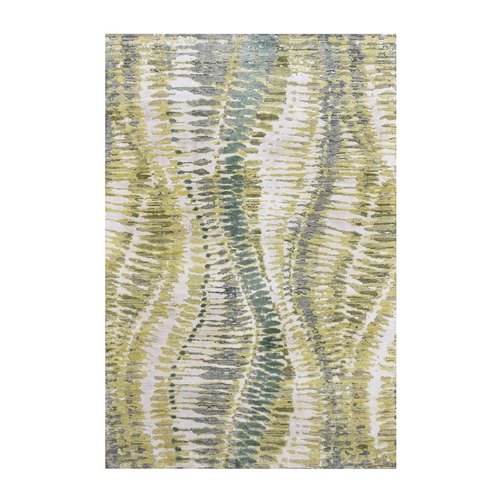 Green, Safari Design Soft Pile, Pure Silk and Textured Wool Hand Knotted, Oriental Rug