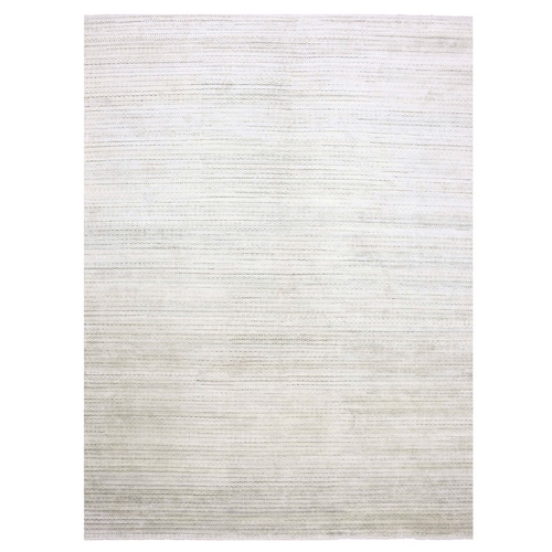 Cream, Hand Knotted Modern Tone on Tone Repetitive Design, Pure Silk and Textured Wool, Oversized Oriental Rug
