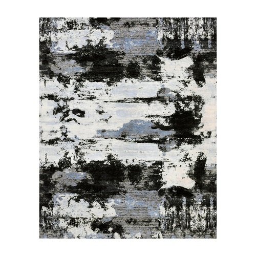 Black and Gray, Modern Abstract Design, Pure Wool Hand Knotted, Oriental 