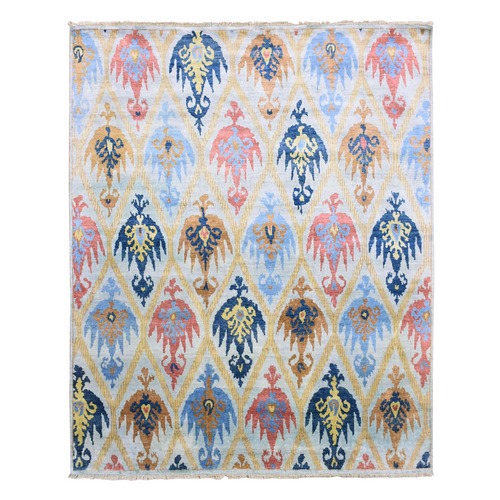 Light Blue, 100% Pure and Real Silk Hand Knotted Arts and Crafts Trellis Design, Oriental 