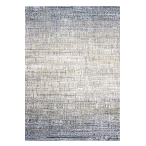 Gray with Touches of Blue, Modern Design Silk with Textured Wool Hand Knotted, Oriental Rug
