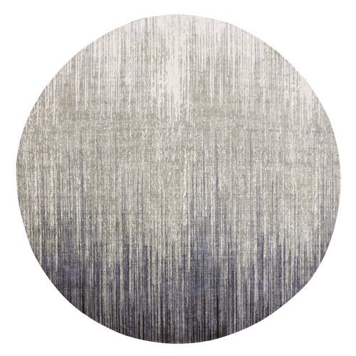 Gray and Black, Modern Ombre Design Densely Woven, Organic Wool Hand Knotted, Round Oriental Rug