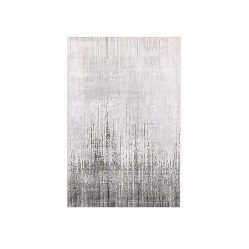 Charcoal Gray, Modern Vertical Ombre Design, Pure Silk with Textured Wool Hand Knotted, Oriental Rug