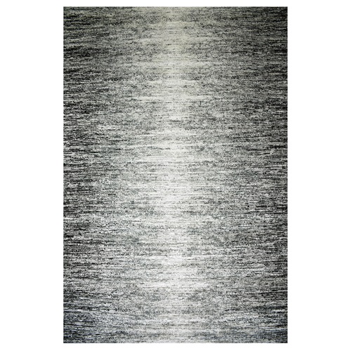 Black with Touches of Gray, Striae Design, Wool and Pure Silk Hand Knotted, Oversized Oriental 
