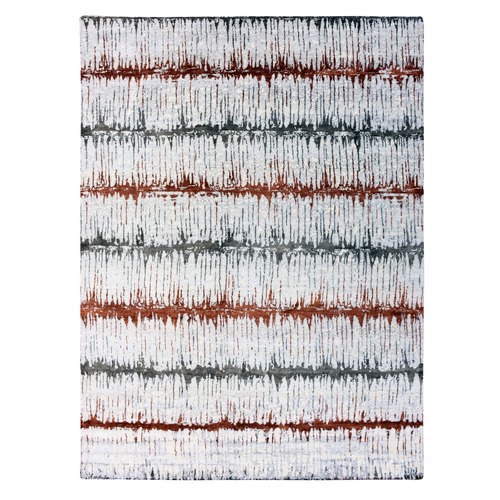 Earth Tone Colors, Modern, Cardiac Design, Pure Silk and Textured Wool, Hand Knotted, Oriental Rug
