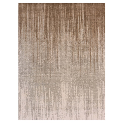 Bistre Brown and Gainsboro Gray, Densely Woven, Natural Wool, Modern Ombre Design, Hand Knotted, Oriental 