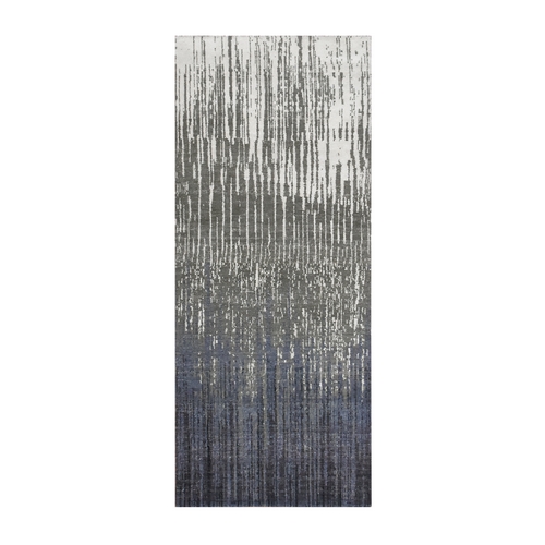 Gainsboro Gray, Modern Ombre Design, Densely Woven, Hand Knotted, Extra Soft Wool, Runner Oriental Rug