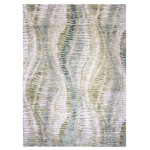 Chinese Green, Safari Crocodile Design, 100% Pure Real Silk, Hand Knotted, Oriental Rug