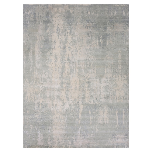 Stargazer Gray, Modern Abstract Design with Soft Colors, Wool and Silk Hand Knotted, Oversized Oriental 