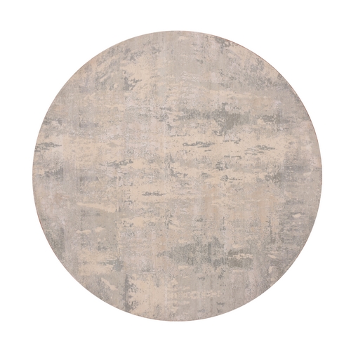 Stardew Gray, Wool and Silk Hand Knotted, Modern Abstract Design with Vibrant Colors, Round Oriental Rug