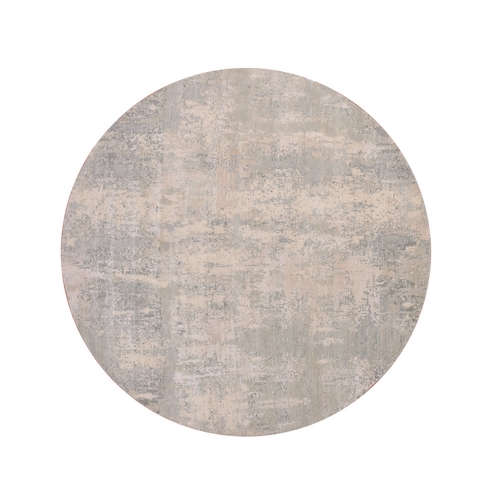Debonair Gray With Mix Of Harbor Gray, Hand Knotted, Modern With Abstract Pattern, Wool and Silk Oriental Round Rug