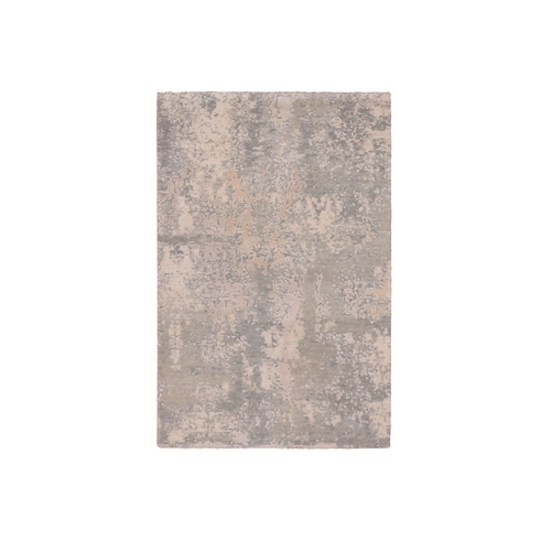 Dark Pewter and Graceful Gray, Hand Knotted, Wool and Silk Soft to Touch, Modern and Abstract Design, Oriental Mat Rug