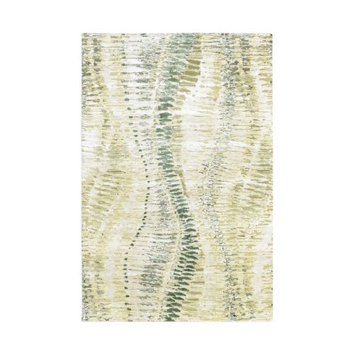 Shades of Green, Crocodile Safari Design, 100% Silk, Hand Knotted, Soft Pile, Oriental Rug