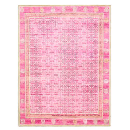 Bubblegum Pink, Roman Key Design, 100% Pure Silk, Hand Knotted, Lush and Plush, Oriental 