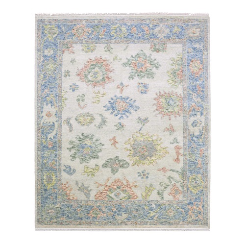 Colorful, Oushak Salt and Pepper Design Vegetable Dyes Thick and Plush Washed Out, Pure Wool Hand Knotted, Oriental Rug