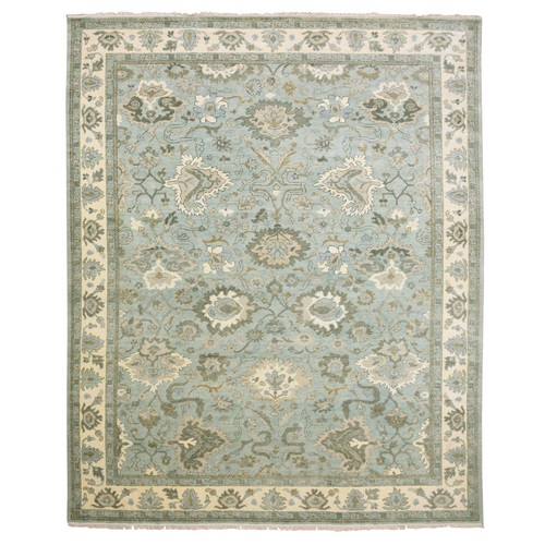 Light Blue, Hand Knotted 100% Wool, Oushak Design, Soft To The Touch Sheared Low, Oriental 