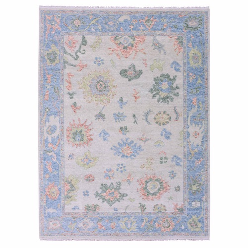 Pink Gray and Cornflower Blue, Oushak re imagined, Natural Wool, Hand Knotted, Soft and Lush Pile, Natural Dyes Oriental Rug