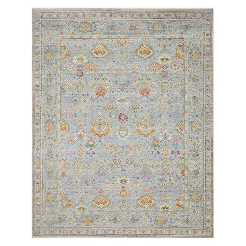 Limestone Blue, Zero Pile, Distressed and Worn Down, Soft Wool, Sultanabad Inspired, Oriental Rug