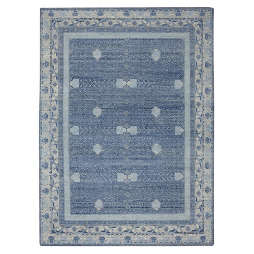 Yale Blue, Pinecone Design, 100% Pure Wool, Thick and Plush, Hand Knotted Oriental Rug