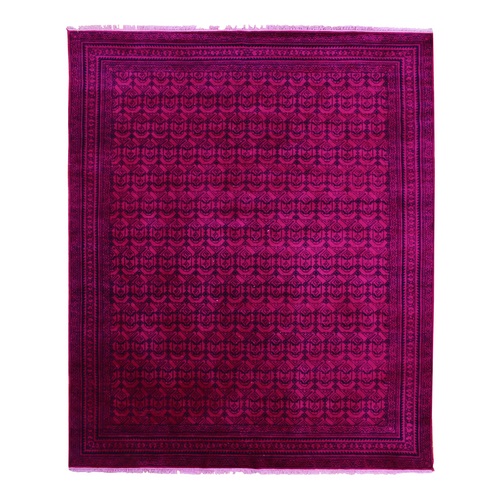 Overdyed Pink, 100% Cotton Hand Knotted Agra with Small Repetitive Mughal Design, Oriental Rug