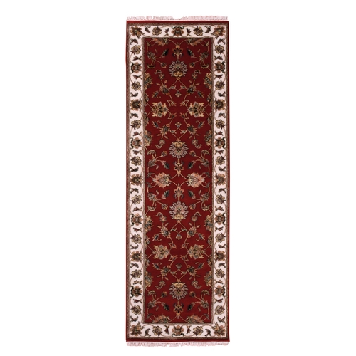 Heritage Red, Thick and Plush, Wool and Silk Soft Pile, Hand Knotted, Rajasthan, All Over Design, Oriental, Runner 