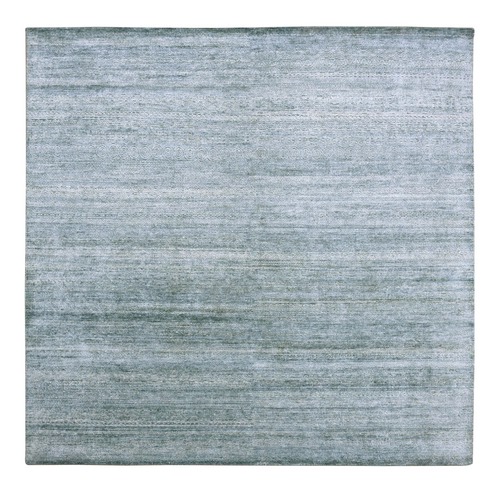 Gray, Plant Based Silk, Transitional Design Raised Pattern Hand Knotted, Square Oriental Rug