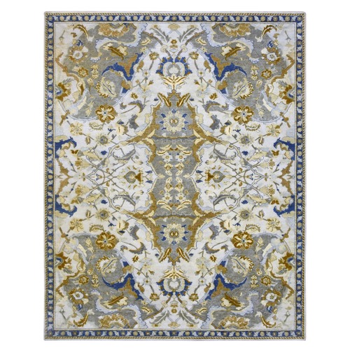 Snow Ivory, Polonaise Czartoryski with Persian Isphahan Inspired Design Distinct Abrash, Hand Knotted, Zero Pile 100% Wool, Oriental Rug