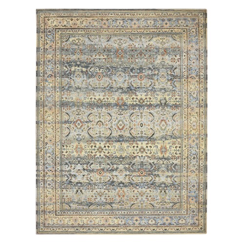 Shades of Gray, Abrash Persian Design, 100% Pure Wool, Zero Pile, Shaved Low, Hand Knotted Oriental Rug