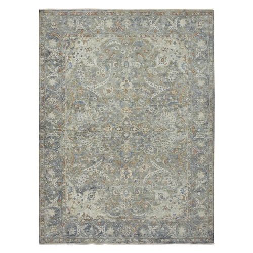 Sonic Gray, Polonaise Inspired Design, Distinct Abrash, Cropped Thin, Vegetable Dyes, Pure Organic Wool, Hand Knotted, Oriental 