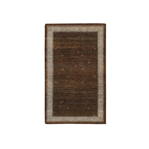 Shades of Brown, Khotan Influence All Over Intricate Design, Zero Pile, 100% Wool, Hand Knotted, Oriental 