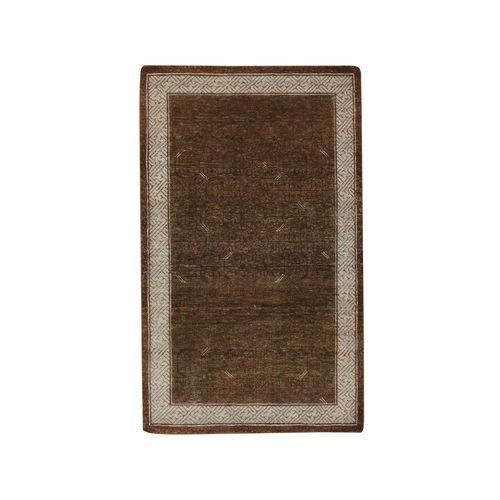 Shades of Brown, Khotan Influence All Over Intricate Design, Zero Pile, 100% Wool, Hand Knotted, Oriental 