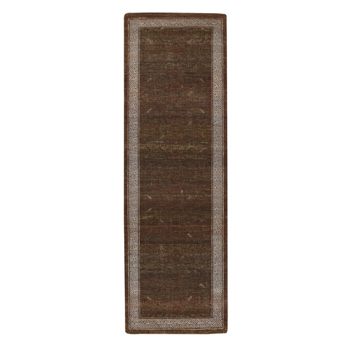 Shades of Brown, Khotan Influence All Over Intricate Design, Zero Pile, Hand Knotted, 100% Wool, Runner, Oriental 
