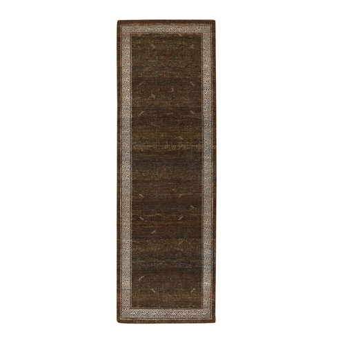 Shades of Brown, Khotan Influence All Over Intricate Design, Zero Pile, Hand Knotted, 100% Wool, Runner, Oriental 