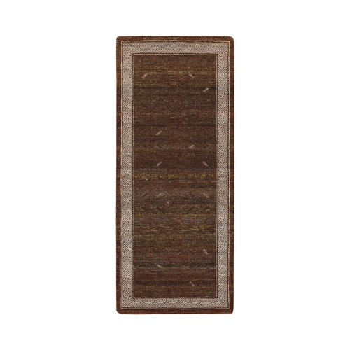 Shades of Brown, Khotan Influence All Over Intricate Design, Zero Pile, 100% Wool, Hand Knotted, Runner, Oriental 