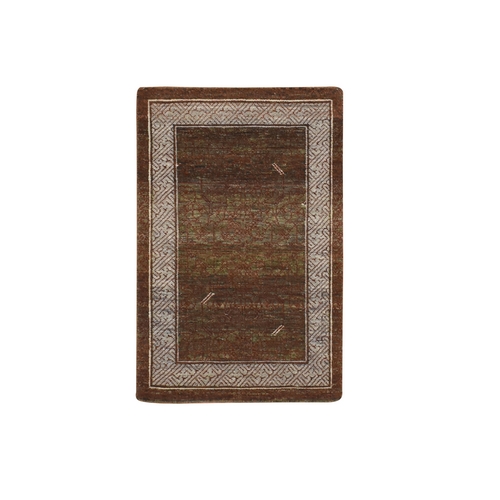 Shades of Brown, Hand Knotted, Khotan Influence All Over Intricate Design, Zero Pile, 100% Wool, Sample. Mat, Oriental 