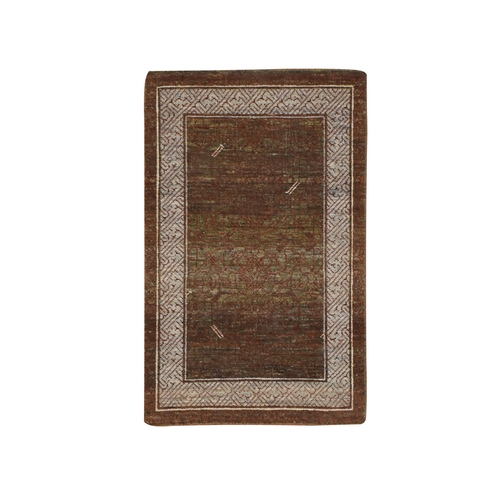 Shades of Brown, Khotan Influence All Over Intricate Design, Zero Pile, Hand Knotted, 100% Wool, Sample, Mat, Oriental 