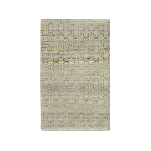 Olive Green, Khotan Design, Silk, Hand Knotted, Sample, Mat, Oriental 