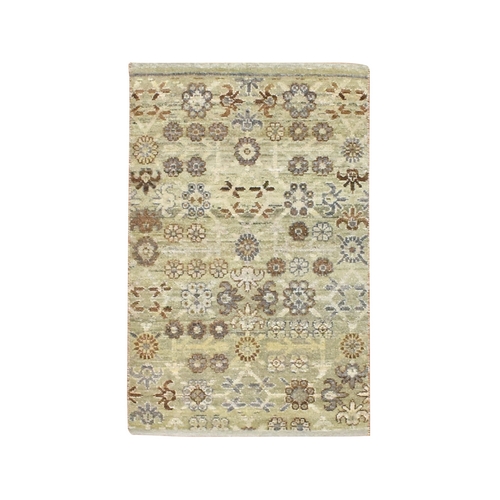 Beige, Khotan Design, Hand Knotted, Pure Wool, Sample, Mat, Oriental 