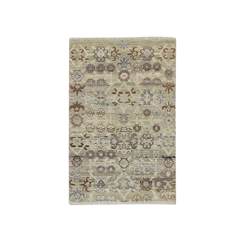 Beige, Khotan Design, Pure Wool, Hand Knotted, Sample, Mat, Oriental 