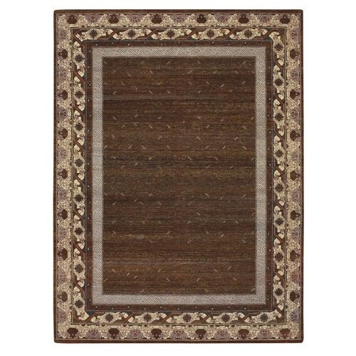 Shades of Brown, Khotan Influence All Over Intricate Design, Zero Pile, 100% Wool, Hand Knotted, Oriental 