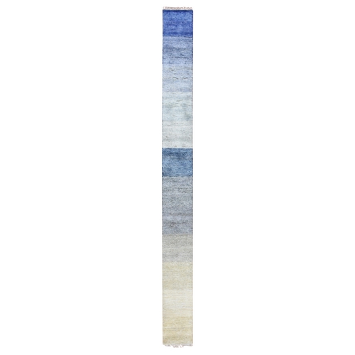 Misty Gray with Blue, Chart Blanket Narrow Runner for Custom Made Orders, Pure Silk with Oxidized Wool, Hand Knotted Oriental 