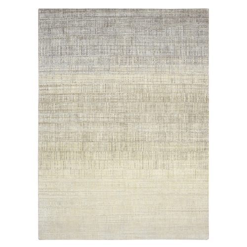 Shades of Ivory, Gradation Design, Modern, Textured Wool & Pure Silk, Hand Knotted, Oriental Rug