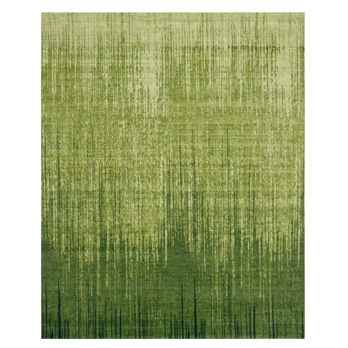 Pickle Green, Vertical Ombre Design, Hand Knotted, Soft and Vibrant Wool, Oriental 