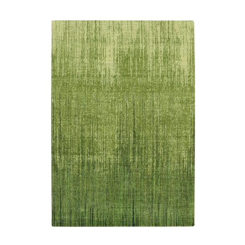 Basil Green, Vertical Ombre Design, Pure Wool, Hand Knotted, Soft Pile, Oriental 