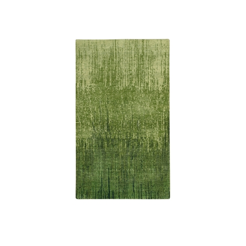 Shades of Green, Vertical Ombre Design, Hand Knotted, Soft and Vibrant Wool, Oriental 