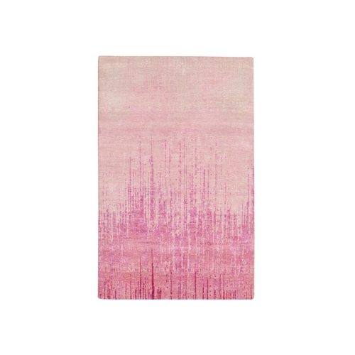 Shades of Pink, Hand Knotted, Vertical Ombre Design, Natural Wool, Oriental 