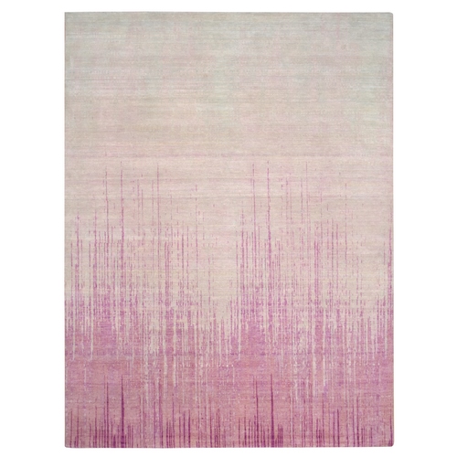 Shades of Pink, Hand Knotted, Vertical Ombre Design, Natural Wool, Oriental 