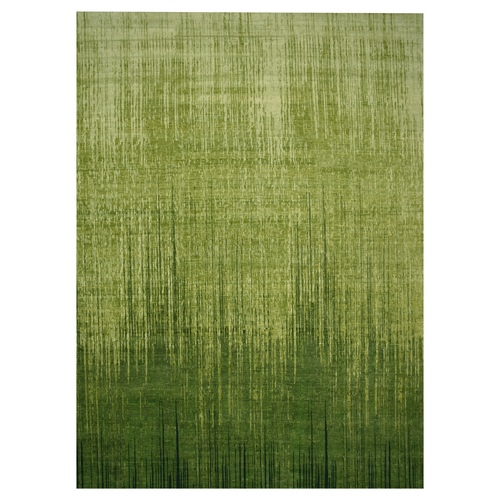 Moss Green, Vertical Ombre Design, Hand Knotted, Soft and Vibrant Wool, Oversized, Oriental 