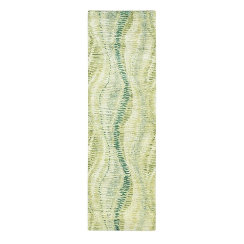 Shades of Green, Crocodile Safari Design, Soft to the Touch, 100% Silk, Hand Knotted, Runner, Oriental 