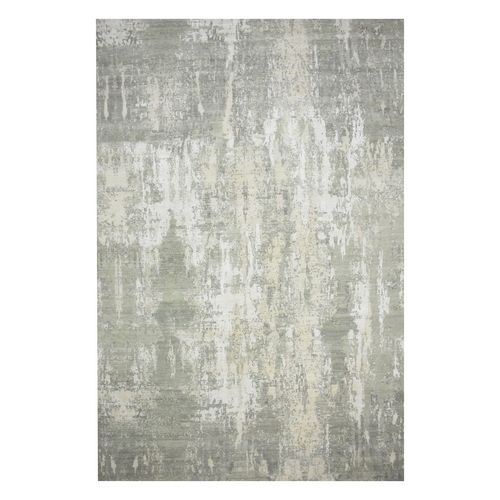 Pastel Gray, Modern Abstract Design with Soft Colors, Wool and Pure Silk, Hand Knotted, XL, Oversized, Oriental 